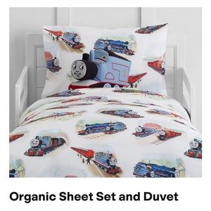 Pottery Barn Organic full size Thomas the Tank Engine duvet and pillow cases